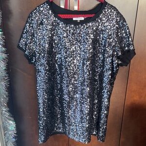 Calvin Klein Black and Silver Sequin Tee